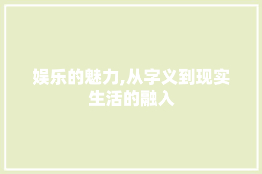 娱乐的魅力,从字义到现实生活的融入