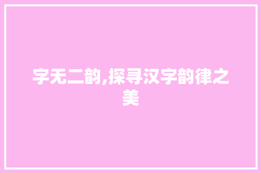 字无二韵,探寻汉字韵律之美