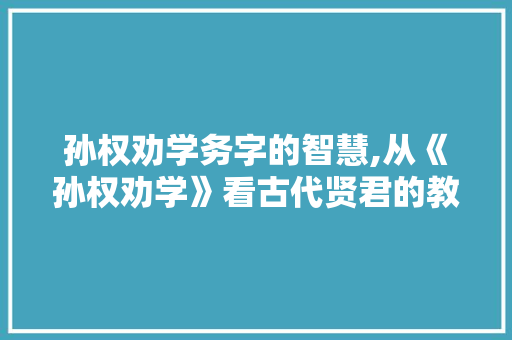 孙权劝学务字的智慧,从《孙权劝学》看古代贤君的教诲艺术 写作技巧