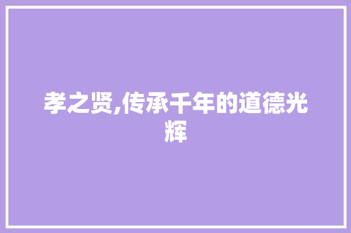 孝之贤,传承千年的道德光辉 写作社区