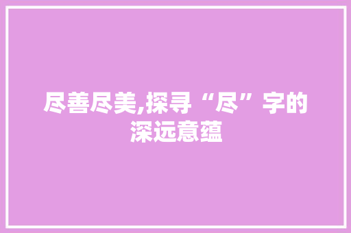 尽善尽美,探寻“尽”字的深远意蕴