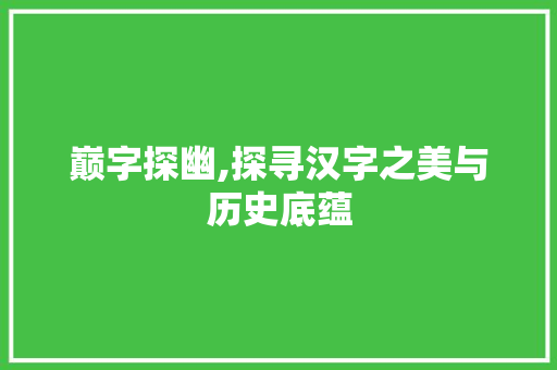 巅字探幽,探寻汉字之美与历史底蕴