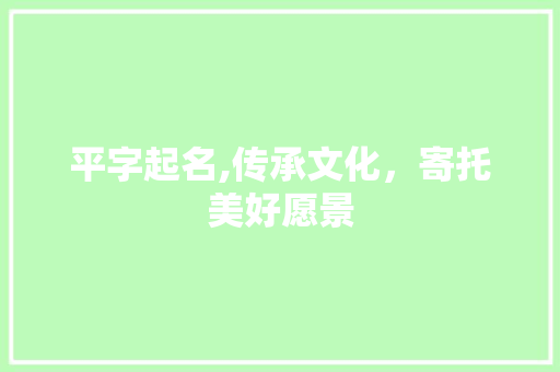 平字起名,传承文化，寄托美好愿景