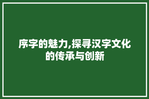序字的魅力,探寻汉字文化的传承与创新