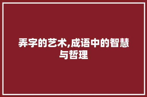 弄字的艺术,成语中的智慧与哲理