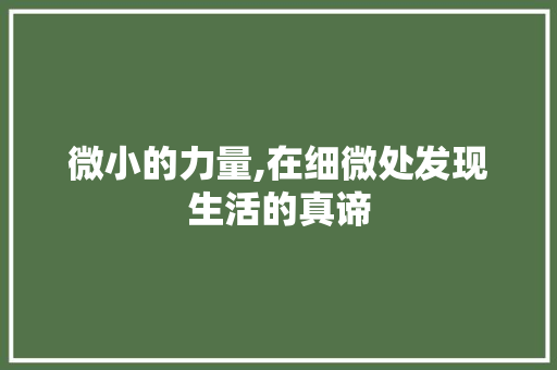 微小的力量,在细微处发现生活的真谛 写作社区