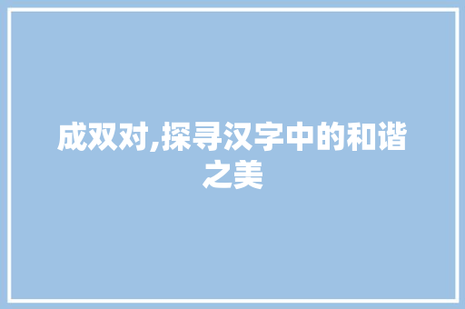 成双对,探寻汉字中的和谐之美