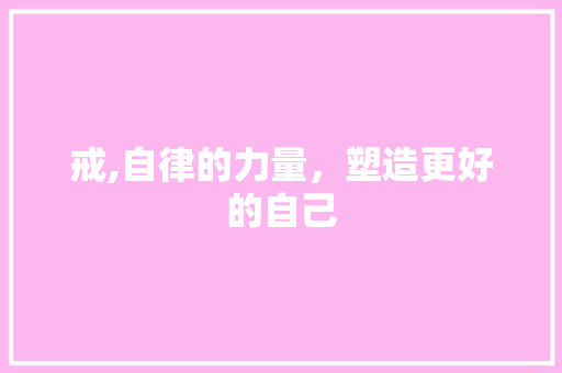 戒,自律的力量，塑造更好的自己