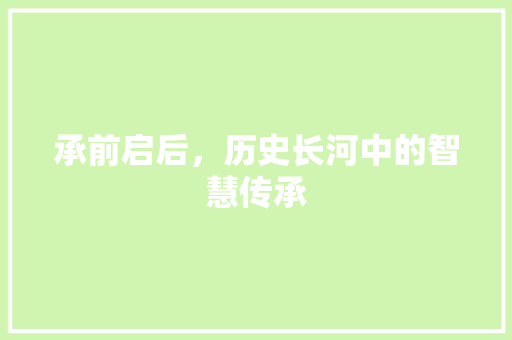 承前启后，历史长河中的智慧传承