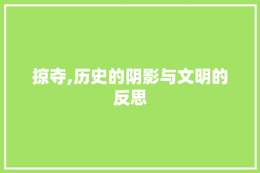 掠夺,历史的阴影与文明的反思
