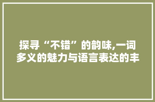 探寻“不错”的韵味,一词多义的魅力与语言表达的丰富性