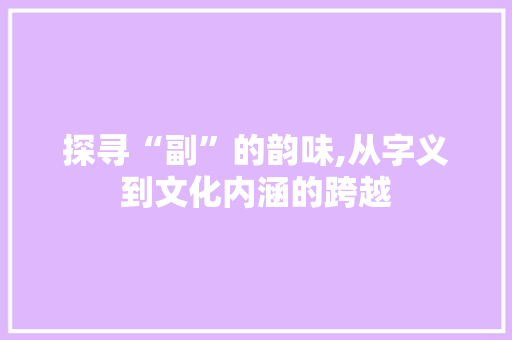 探寻“副”的韵味,从字义到文化内涵的跨越