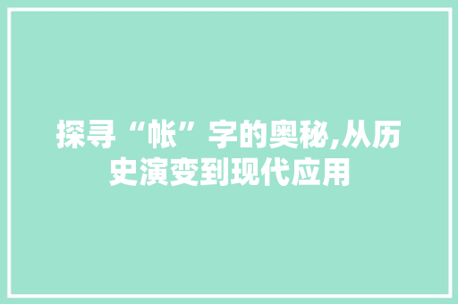 探寻“帐”字的奥秘,从历史演变到现代应用