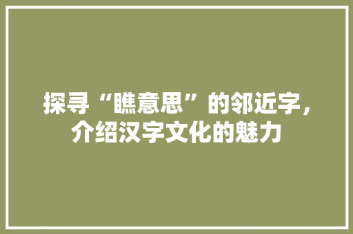 探寻“瞧意思”的邻近字，介绍汉字文化的魅力