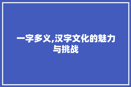 一字多义,汉字文化的魅力与挑战