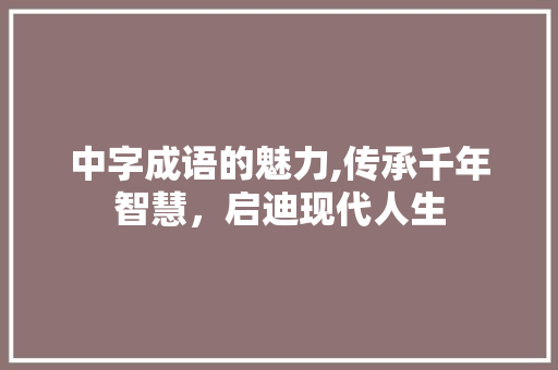 中字成语的魅力,传承千年智慧，启迪现代人生