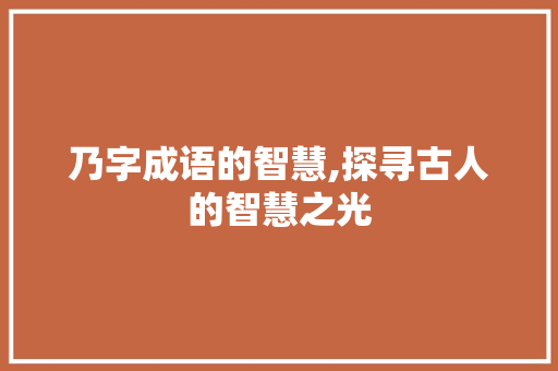 乃字成语的智慧,探寻古人的智慧之光