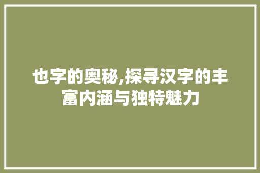 也字的奥秘,探寻汉字的丰富内涵与独特魅力