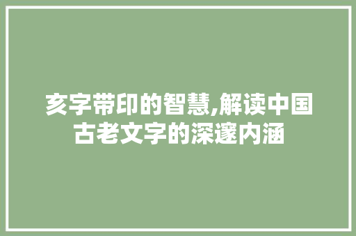 亥字带印的智慧,解读中国古老文字的深邃内涵