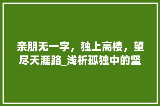 亲朋无一字，独上高楼，望尽天涯路_浅析孤独中的坚守与升华