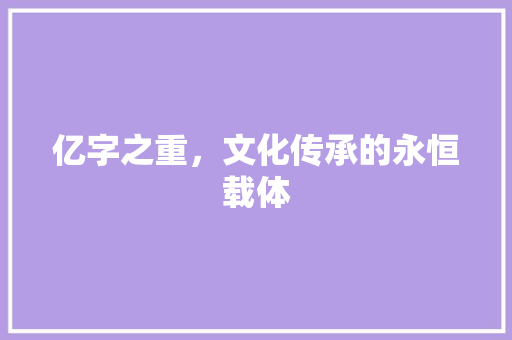 亿字之重，文化传承的永恒载体 范文赏析