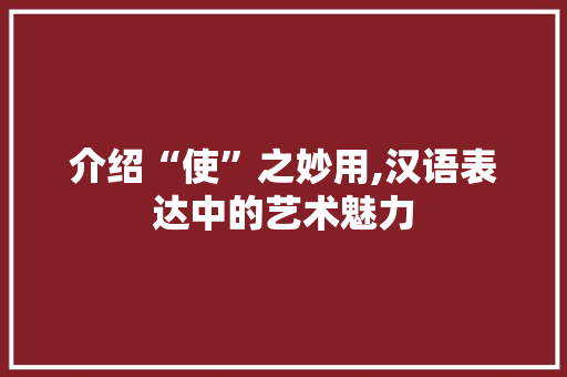 介绍“使”之妙用,汉语表达中的艺术魅力 商业文案
