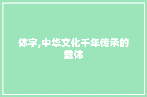 体字,中华文化千年传承的载体