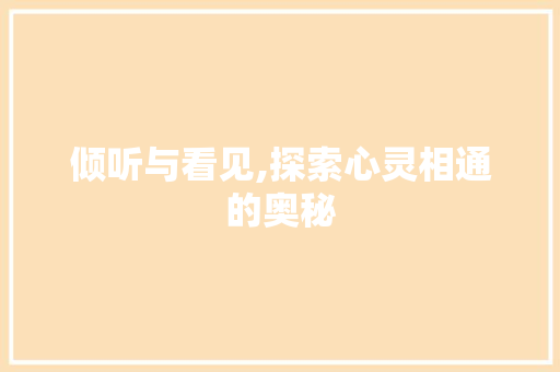 倾听与看见,探索心灵相通的奥秘