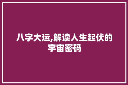 八字大运,解读人生起伏的宇宙密码