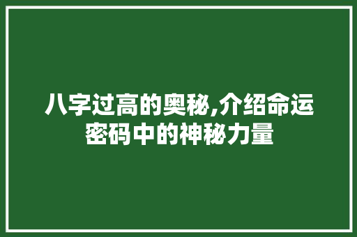 八字过高的奥秘,介绍命运密码中的神秘力量