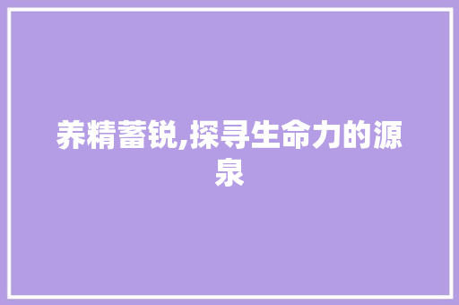 养精蓄锐,探寻生命力的源泉