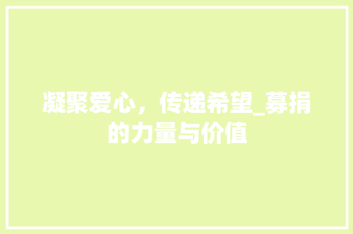凝聚爱心，传递希望_募捐的力量与价值