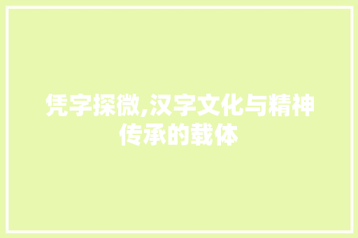 凭字探微,汉字文化与精神传承的载体
