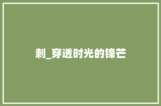 刺_穿透时光的锋芒