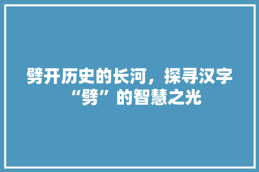 劈开历史的长河，探寻汉字“劈”的智慧之光