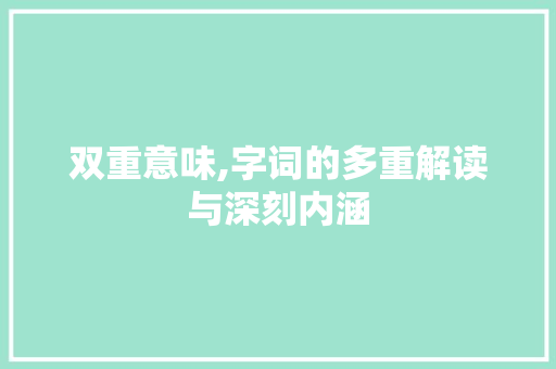 双重意味,字词的多重解读与深刻内涵 词汇积累