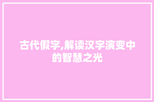 古代假字,解读汉字演变中的智慧之光 商业文案