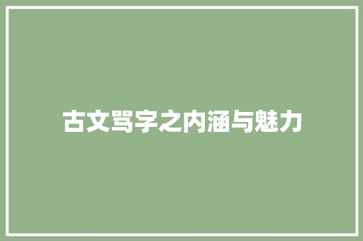 古文骂字之内涵与魅力