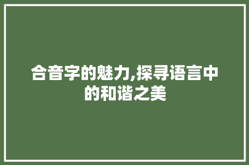 合音字的魅力,探寻语言中的和谐之美 报告写作