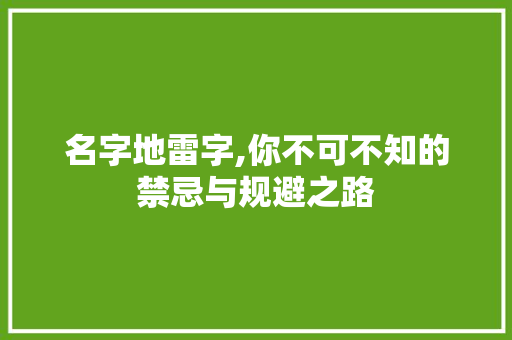 名字地雷字,你不可不知的禁忌与规避之路