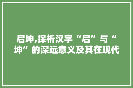 启坤,探析汉字“启”与“坤”的深远意义及其在现代社会的价值 词汇积累