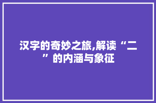 汉字的奇妙之旅,解读“二”的内涵与象征