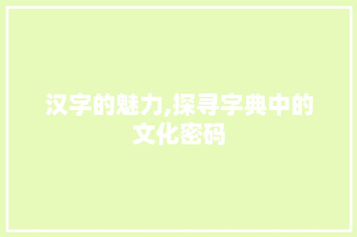 汉字的魅力,探寻字典中的文化密码