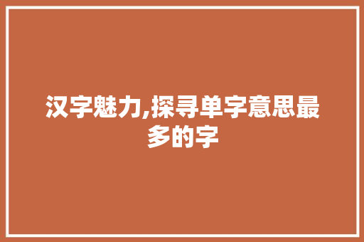 汉字魅力,探寻单字意思最多的字