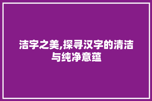 洁字之美,探寻汉字的清洁与纯净意蕴