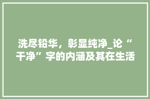 洗尽铅华，彰显纯净_论“干净”字的内涵及其在生活中的体现