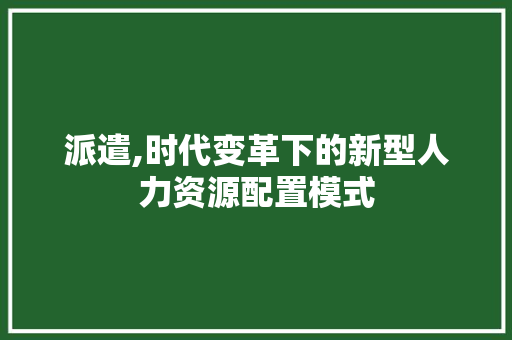 派遣,时代变革下的新型人力资源配置模式