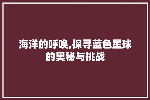 海洋的呼唤,探寻蓝色星球的奥秘与挑战