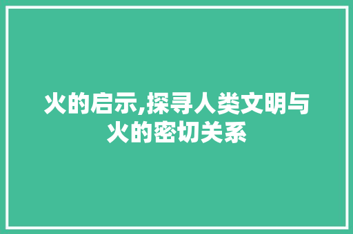 火的启示,探寻人类文明与火的密切关系