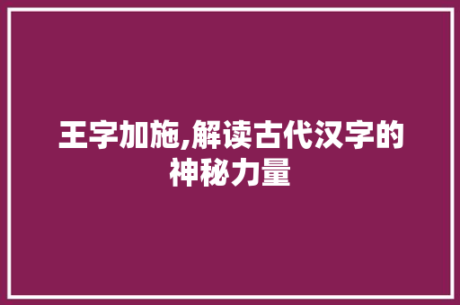 王字加施,解读古代汉字的神秘力量